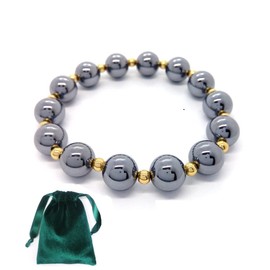 VINCHIC Terahertz Bracelet Annular Gold Round Bead Stretch Bracelet Natural Terahertz Stone Bracelet Gift Healing Stone (10mm)