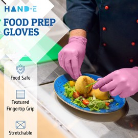 Hand-E Touch Pink Nitrile Disposable Gloves Large, 50 Count - Esthetician, Nail Tech, Microblading, Hair Dye & Stylist, Salon, Cleaning Gloves - Latex Free Gloves