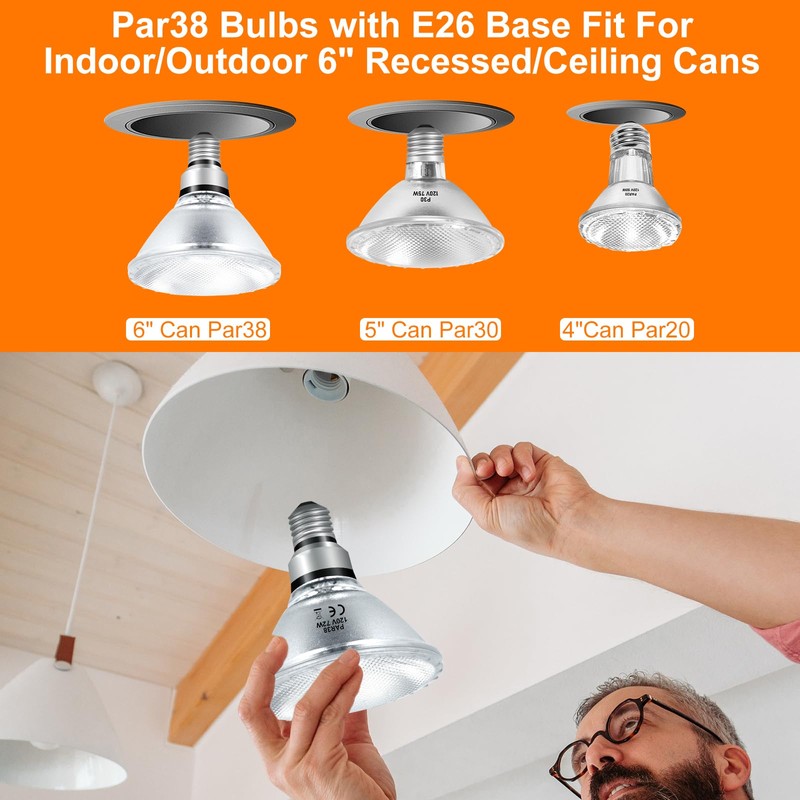 Jaenmsa Halogen PAR38 Flood Light Bulbs 72W 120V, Dimmable Par38