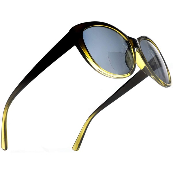 Reader Sunglasses for Women Bifocal for Reading Under the Sun Cateye Glasses Olive Yellow 1.00