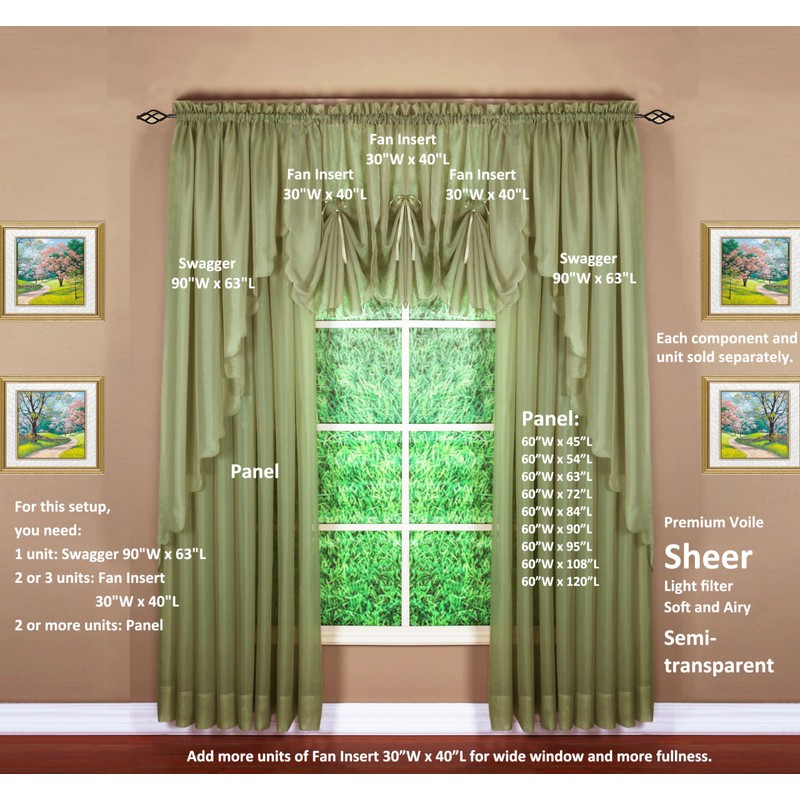 Today's Curtain Emelia Original Voile Panel 84", Dusty Leaf, 60"