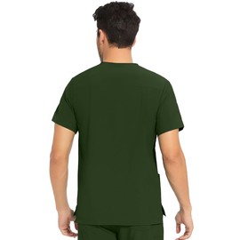 COZYFIT Scrub Top for Men - Stretch V-Neck Scrubs with 3 Pockets, Anti-Wrinkle - Army Green, L