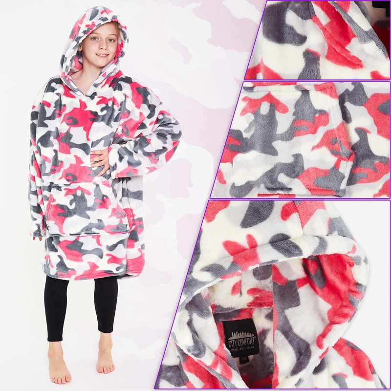 CityComfort Girls Oversized Blanket Hoodie Kids Fleece Fluffy Hoodies (Pink