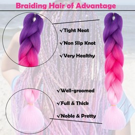 Braiding Hair Extensions Braiding Hair Fashion Synthetic Braid Hair Extensions for Women Braiding Coloured Hair for Braiding DIY Wigs Cosplay (Purple to Pink to Light Pink)