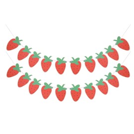 Strawberry Banner, Berry Banner, Glitter Strawberry Garland, Berry Theme Supplies for Strawberry Theme, Birthday, Baby Shower, Party Decoration, 2 Pack