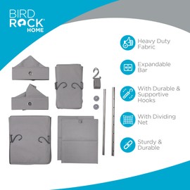 BIRDROCK HOME Hanging Closet Organizer System - Fabric Wardrobe for Clothing, Shoes, & Accessories with Adjustable Rod, Drawers, & Cubbies - Ideal for Small Bedrooms, Dorms, Apartments - 5 pcs, Grey