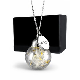 MadamLili Pusteblumen-Kette 925 Sterling Silber | Glaskugel mit Pusteblume & Wunsch-Anhänger | Glücksbringer Halskette | Geschenke für Frauen, Freundin & Mama | Charm Kette mit Löwenzahn