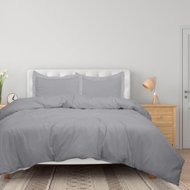 ROYALE LINENS Silver Duvet Cover King Size - 3 Piece Bedding Comforter Covers - Zipper Closure - 1 King Duvet Cover 104x90 inches and 2 Pillow Shams - No Comforter Included