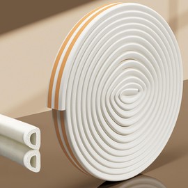 32.8 Ft Weather Stripping Door Seal Strip,Self Adhesive Door Soundproofing D Shaped Weatherstripping for Door Frame/Window,White,3/8" W × 1/4" T