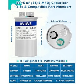 IWIWE 35+5 uF (35/5 MFD) ± 5% 370/440VAC CBB65/CBB65B Condensador A/C de doble funcionamiento para unidad de CA, motor de ventilador, bomba de calor, 