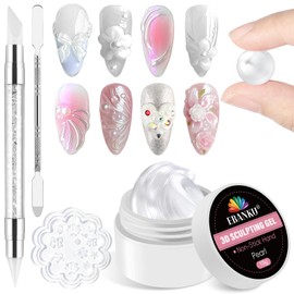 EBANKU 3D Sculpting Gel for Nail Art, 15g White Pearl Solid Builder Nail Gel Non-Sticky Hard for Carving Molding Nail Extension with Silicone Mold, Pen, Soak Off UV/LED Nail Art Salon Home DIY