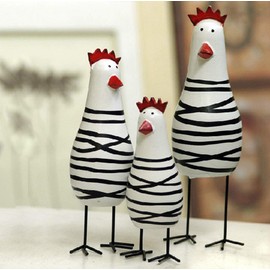 E-isata Wooden Family Set Of Three Chicken Sculpture Figurine Animal Gifts Ornament Crafts Home Office Desk kitchen Decorations Collection