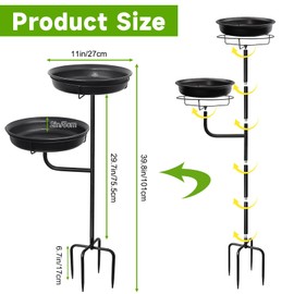 YALINKA Freestanding Birdbaths Bowl Outdoor, Standing Garden Bird Bath Bird Feeder & Bird Bath Bowl, Detachable Decoration Spa Birdfeeder for Garden Patio Yard Lawn, 4 Spiky Metal Stake (Black)