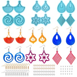 AIFUDA 6 Juego de Moldes de Resina para Aretes, Kit de Fabricación de Joyería de Resina y Silicona con Moldes de Resina Epóxica, Incluye Ganchos de Arete y Cerraduras de Arete de Resorte