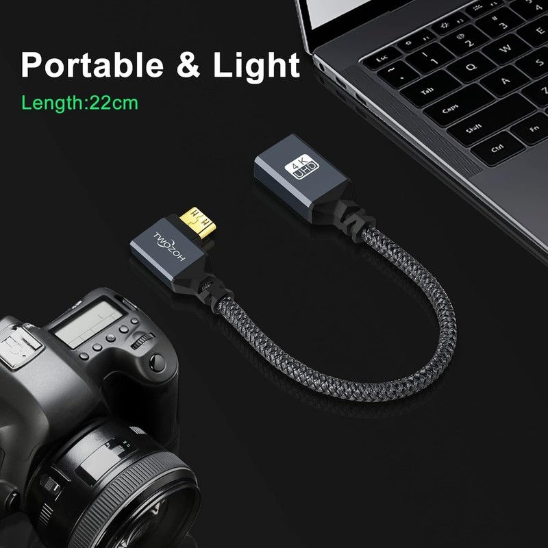 Twozoh 90 Left Angle Mini HDMI to HDMI Adapter Cable