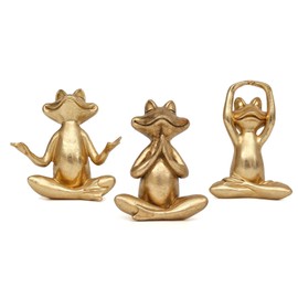 Gold Frog Figurines Yoga Decor 3.7'' Set of 3 –Frog Yoga Statues for Living Room Desk Table Home Office Decor,Bookshelf Decor,Sculptures Meditation Decor for Shelves,Spiritual Gifts Modern Home Decor
