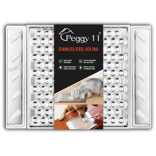 PEGGY11 Durable Stainless Steel Lick Pad for Cat & Dog | Strong Suction Cups | Use as a Slow Feeder | Supports Dental Health | Dishwasher Safe (Single)