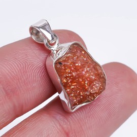 GEMKORA Natural Real Raw Sunstone Crystals Bezel Pendant Necklace, Birthstone, Healing Rough Gemstone, Birthday, Mothers Day Gift Jewelry, 925 Sterling Silver Jewelry 18 inch