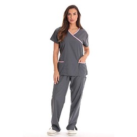 Just Love Tie Back Scrubs Set for Women 17777W-GP-L Grey Pink