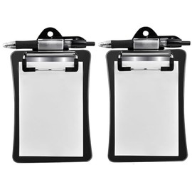 Clipco Mini Clipboard with Magnetic Back Includes Paper Pad and Pen (2-Pack) (Black)