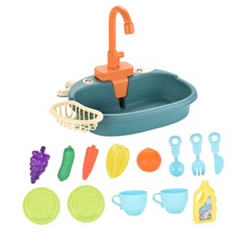 F Fityle Kitchen Sink Toys Set Sink Dishwashing Set Educational Simulation Gifts Role Playing Game for Boys Girls , Blue