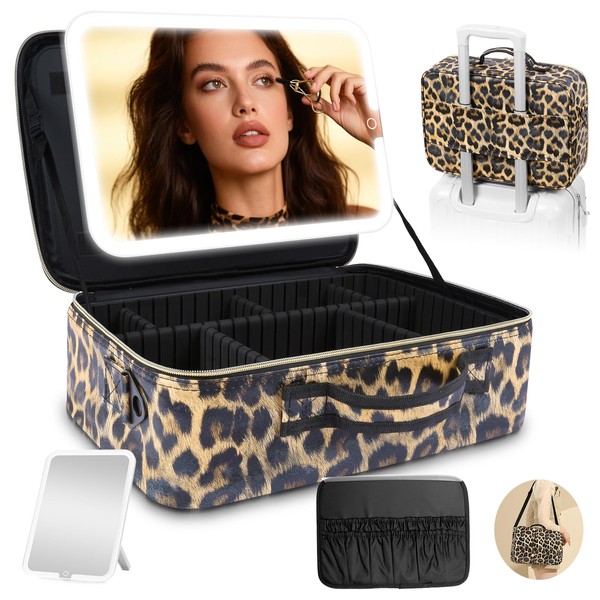 15''X11'' Large Makeup Bag with Removable Lighted Mirror, Professional Travel