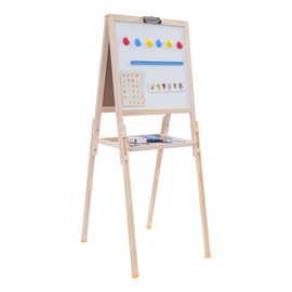 Toddler Art Easel, 35.4-61in Adjustable Standing Art Easel, Standing Wooden Drawing Board for Toddlers, Double-Sided Magnetic Whiteboard & Chalkboard (Wood Color, 28.3-45.2in H)