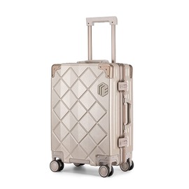 Somago Carry On Luggage with Spinner Wheels 20in Lightweight Suitcase Built in TSA Aluminum Frame PC Hardside Rolling Suitcases Travel Case (Titanium Gold)