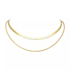 Zard 18K Gold Herringbone Rope Double Chain Layered Necklace