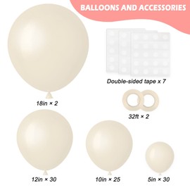 RUBFAC 87pcs Sand White Balloons Different Sizes 18 12 10 5 Inch for Garland Arch White Sand Party Latex Balloons for Birthday Party Graduation Wedding Anniversary Baby Shower Party Decoration