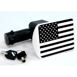 eVerHITCH U.S. American Flag Black & White Metal Hitch Cover with 5/8-Inch Pin Diameter Trailer Hitch Lock (Fits 2.5" Receiver, B&W with Locking Pin)