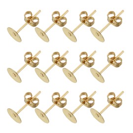 sourcing map 100Pcs Earring Posts and Backs, 6mm/0.24inch Flat Pad Blank Earring Tray Studs with Butterfly Backs for Craft Jewelry DIY, Light Gold