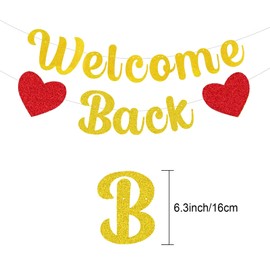 QYCX Welcome Back Banner Welcome Back Party Decorations Back to School Banner Hanging Banner Garland for School Office Welcome Back Welcome Home Party Supplies Back to School Party Decorations, Gold