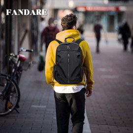 FANDARE Travel Backpack for Men Women, 20L Carry On Laptop Backpack with USB Charging Port & Luggage Strap, Water Resistant College Backpack for Work, Business, Gym, Sports, Weekend Trip Black