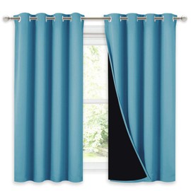 NICETOWN 100% Blackout Curtains with Black Liners, Thermal Insulated Full Blackout 2-Layer Lined Drapes, Energy Efficiency Window Draperies for Boy's Room (Teal Blue, 2 Panels, 52-inch W by 54-inch L)
