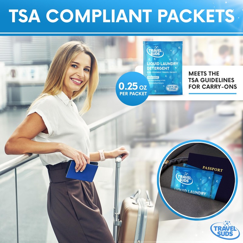 TravelSuds Laundry Detergent Packets (20 Pack) | Travel Detergent for