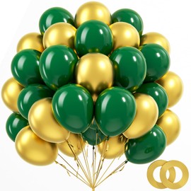 BAUANOOY Green and Gold Balloons, 60pcs 12 Inch Metallic Chrome Gold Dark Green Balloons Latex Balloons for Wedding Graduation Jungle Birthday Party Decorations