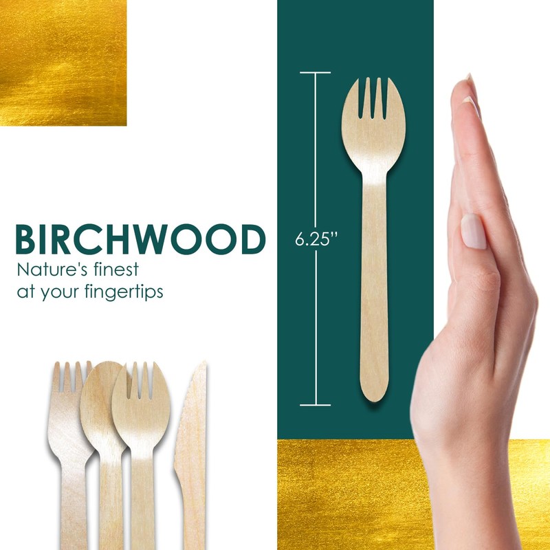 Planet Pantry Disposable Birchwood Cutlery Spork 50 pcs) Plastic Alternative