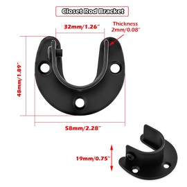 Zydiwo Pack of 4 Cabinet Rod Bracket Stainless Steel Cabinet Rod Brackets 32 mm Heavy Duty Cabinet Rod End Support U-Shaped with Screws (Black 32 mm)