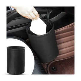 BESULEN Foldable Car Trash Can, Multipurpose 5L Large Capacity Storage Bag, Hanging Waterproof Leather Garbage Bin, Portable Headrest Leak Proof Waste Organizer, Car Interior Accessories (Black)