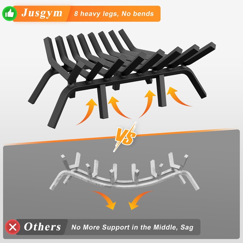 Jusgym Fireplace Grate 24 Inch with 8 Support Legs and