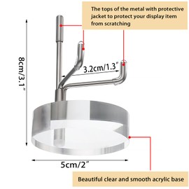 BTSKY Mini Size Adjustable Silver Metal Arm Display Stand Easel with Round Acrylic Base, Display Holder for Geodes Rock Mineral Agate Fossil Coral Coin