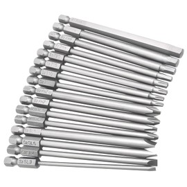 16pcs 1/4" Hex Shank 100 mm/4 Inch Long Magnetic Screwdriver Bits Set, Hex Head Allen Wrench, Long Screwdriver Bits, Screwdriver Bit Sets, Cross Phillips & Flat Head Slotted Tip Bit Hex Bit Set