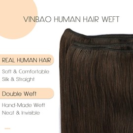 VINBAO Weft Hair Extensions Color Dark Brown Sew in Human Hair Extensions 22inch 100g Remy Straight Weft Extensions Human Hair Silky Soft (weft#2-22inch)