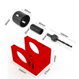 Door Lock Installation C-Clamp Kit - Door Hole Drilling Tool for Metal Wooden Doors with 2 Door Lock Hole Saw Bushings, C-Clamp Design Jig Deadbolt Door Knob Kit for 35mm&44mm Doors(Red)