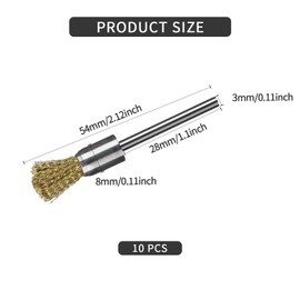 Small Wire Brush, Pack of 10, Brass Brush, Mini Wire Brush, Drill, 3 mm, Polishing Cleaning Steel Brush for DIY Grinding, Cleaning, Descaling and Deburring