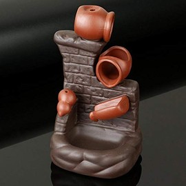 Ceramic Gourd Backflow Incense Burner Set, Waterfall Design with 20 Cones, 30 Sticks, Tweezer and Mat