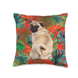 Pug Gifts and Apparel Hawaiian Tshirt Pug Figi Dog Tropical Gift Animal Lovers Throw Pillow, 16x16, Multicolor