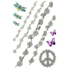 Daisy Chain Flower Tattoos, Great for Festivals. Butterfly & Dragonfly Fancy Dress Summer Temporary Tattoos by Top Tats