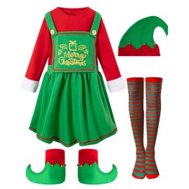 PROMOTED TO BIG SISTER Elf Costume for Girls Kids Christmas Dress (7T)